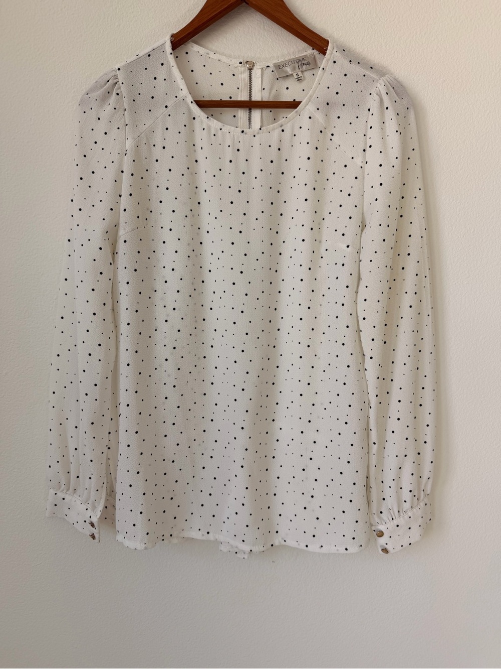 Lightweight White Polka Dot Blouse with Button Cuffs